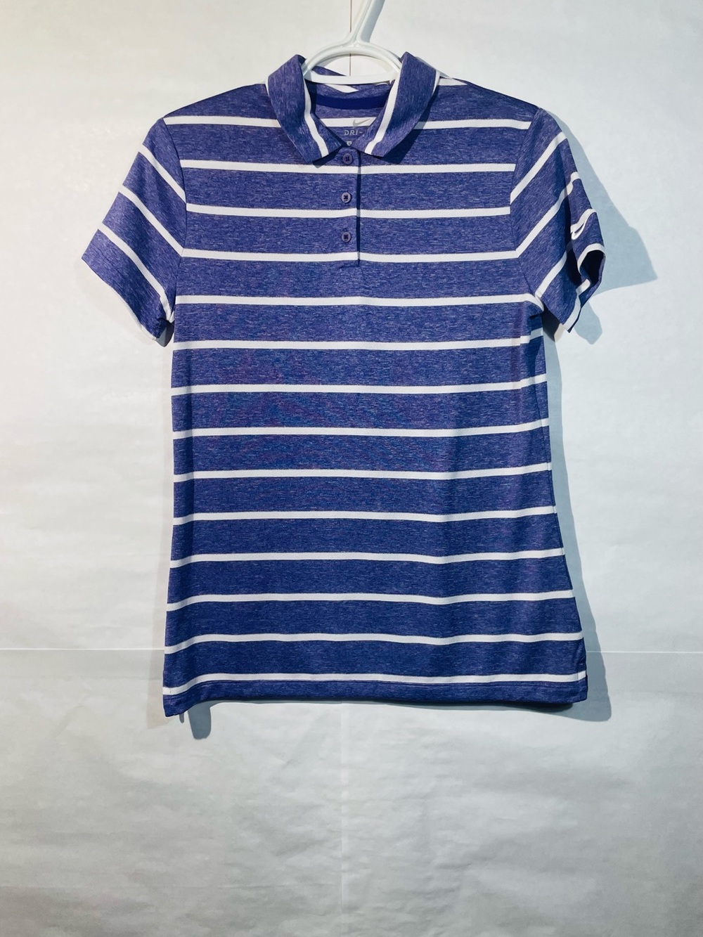 Nike Women's Small Dri-FIT Purple & White Striped Golf Polo Shirt VGUC